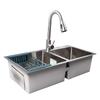 Drop in Kitchen Sink Kit 304 Stainless Steel Pull Out Faucet 3 Hole Double Bowl Sink with Drain