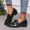 Fashion PU Leather Women's Shoes 2025 Spring Pointed Toe Slip-on Women's Casual Loafers Elegant Bow Office Med Heel Shoes Zapatos Mujer
