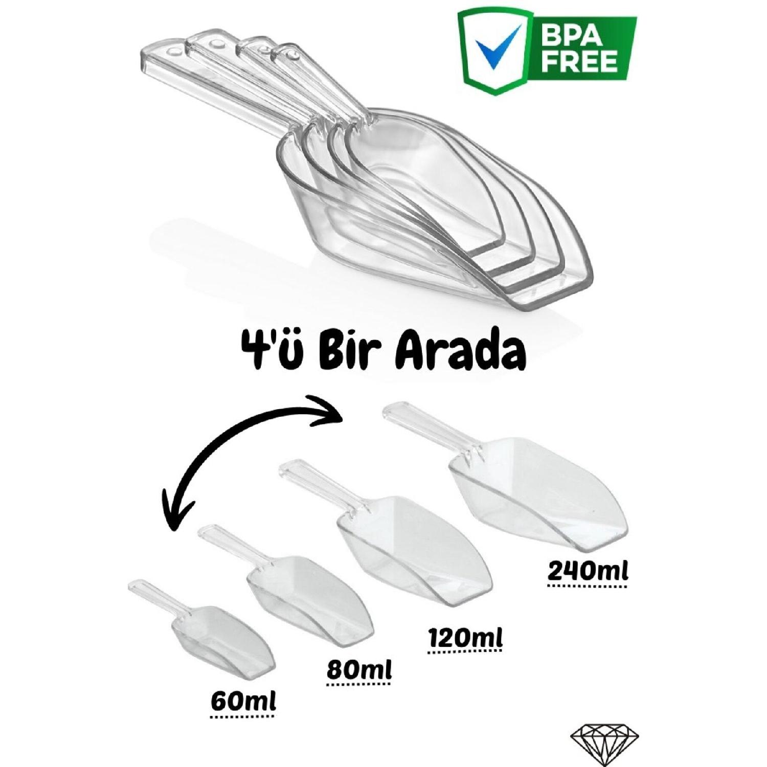 

Set Of 4 Provision Shovels Crystal, Flour, Sugar, Provisions, Pulses, Detergent Shovel, Measuring Shovel, Shovel білий