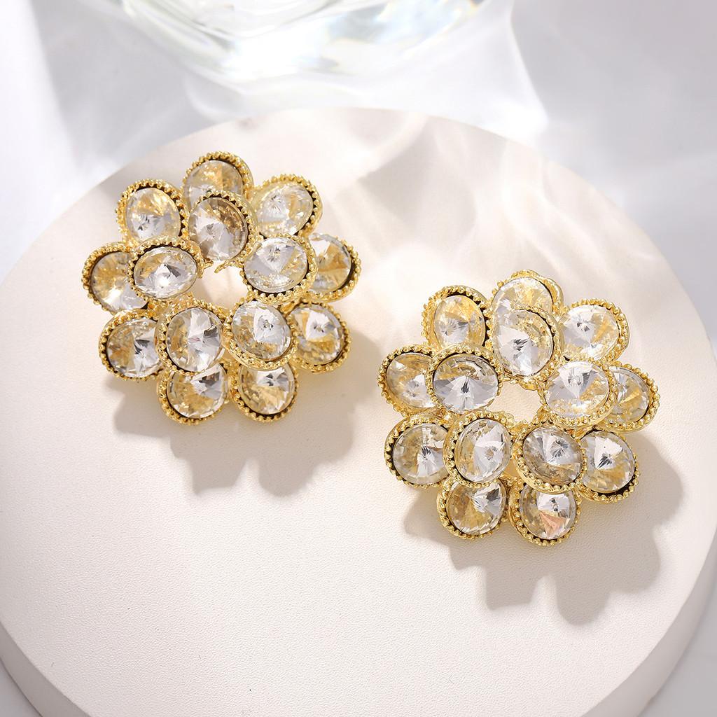French Floral Crystal Drop Earrings With Double Layer Waterfall Design For Women