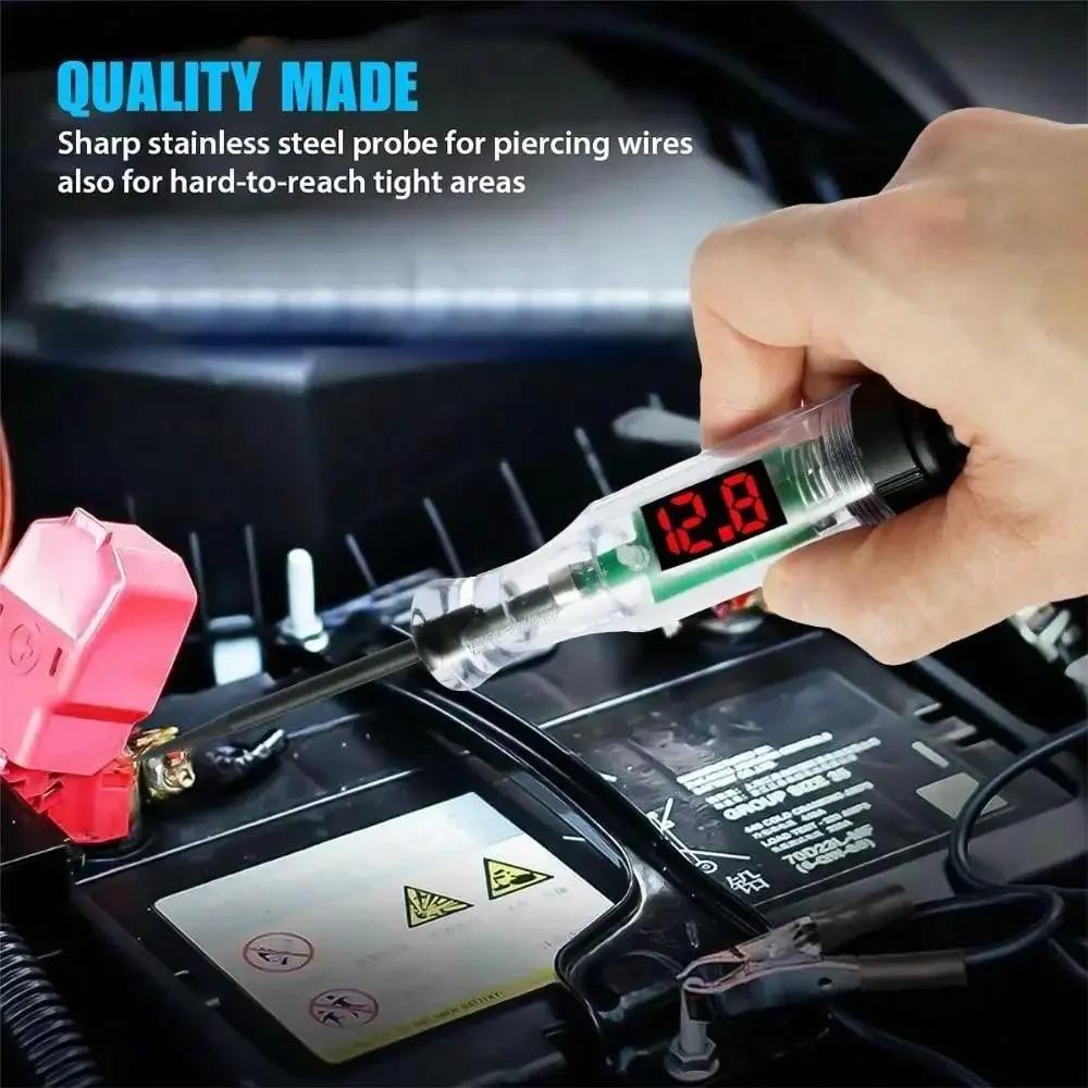 6V/12V/24V DC Car Truck Voltage Tester – Digital Display Long Probe Pen Light Bulb (Auto Circuit Diagnostic Tool for Repair)