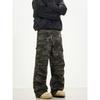 Kisko American Retro Multi-Pocket Pleated Cargo Camouflage Pants Unisex Trendy Loose Straight-Leg Floor-Length Casual Pants