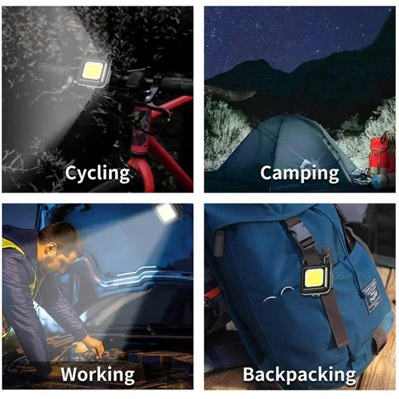 Mini Camping Keychain Light Pocket Multifunctional Clip Flashlight USB Rechargeable Outdoor LED Portable Bright Work COB Lantern