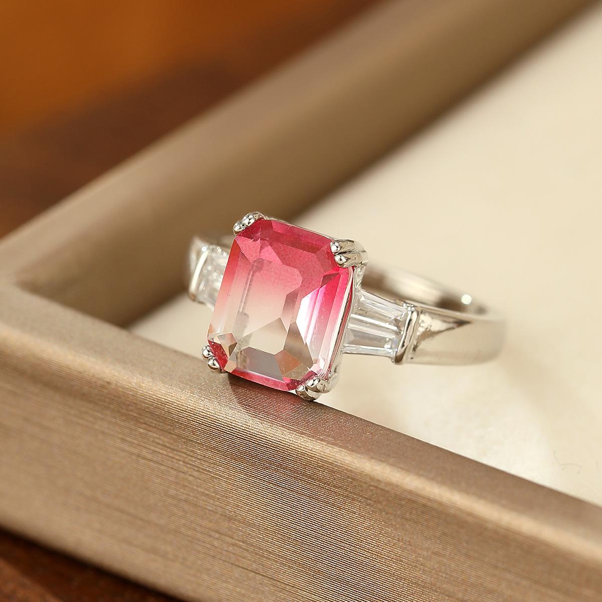 Потрясающие розовые градиентные турмалиновые кубические кольца из стерлингового серебра. Модные геометрические обручальные кольца для женщин. 10 серебряный