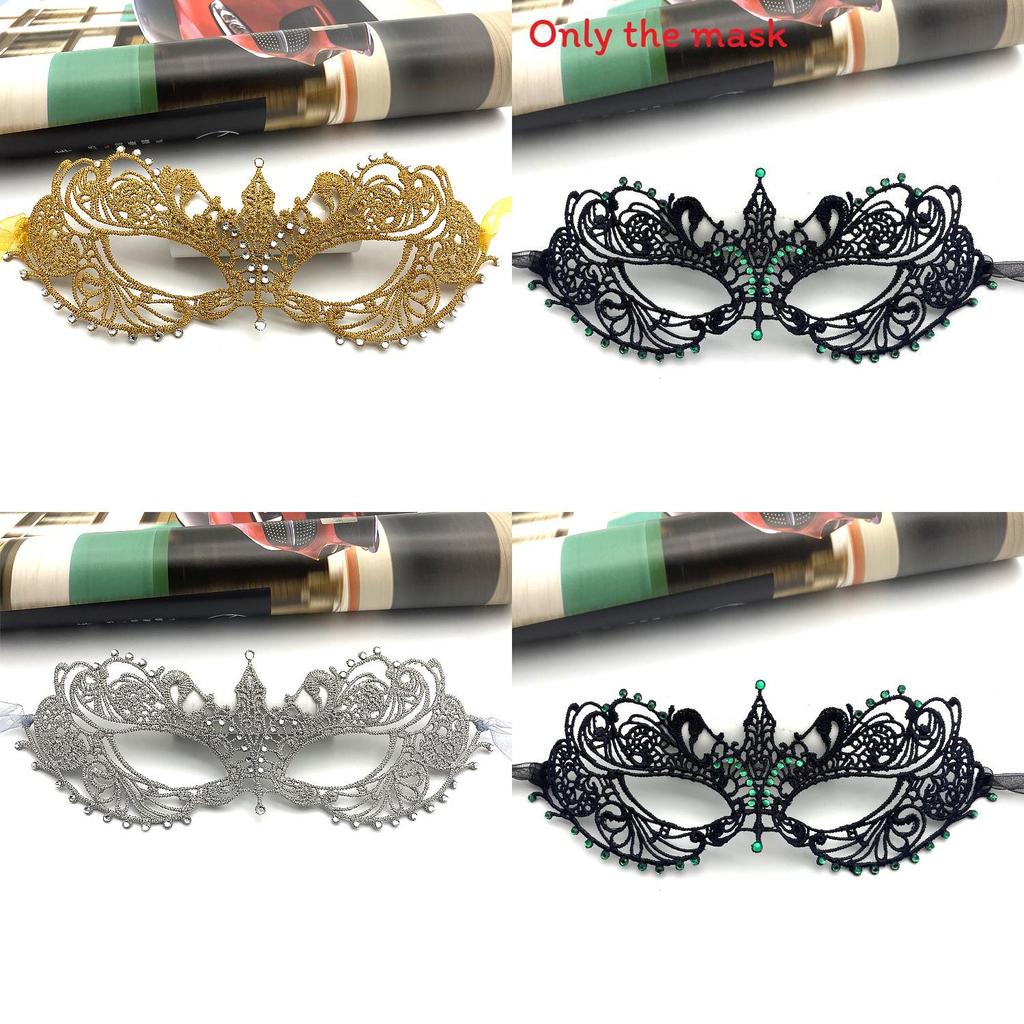Halloween Lace Mask With Rhinestones For Costume Party And Kids Adults