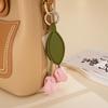 Faux Leather Tulip Bag Charm Double Flower Leaf Minimalist Floral Pendant Accessory for Women Gift Accessory Bag Charm