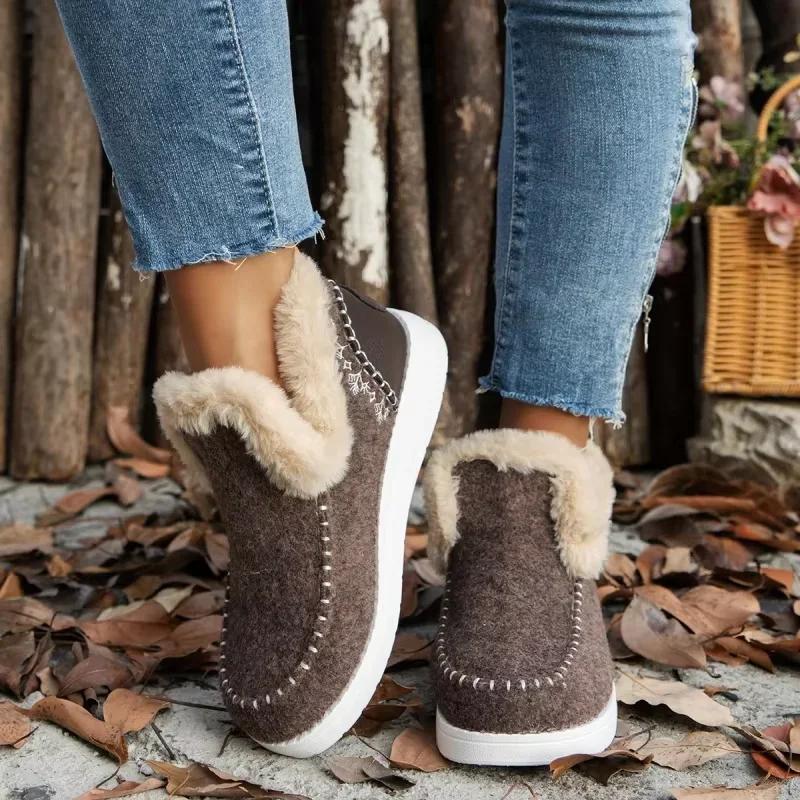 Autumn/Winter Fashion Show Comfortable Velvet Round Toe Flat Short Boots Home Casual Warm Snow Boots Chaussure Femme Botas