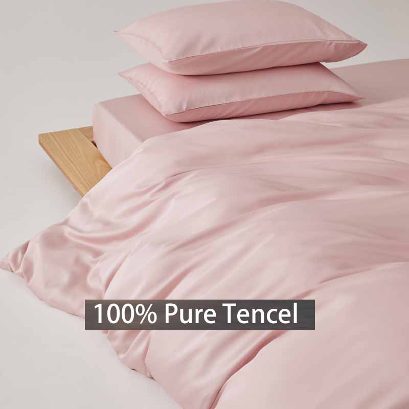 Luxuriöses Lyocell Tencel 4-teiliges Bettlaken-Set Weiches Spannbettlaken & Bettbezug & Kissenbezüge Atmungsaktive Bettwäsche für Hotelkomfort