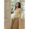 Women's French Retro Round Neck Sleeveless Tencel Blend Blouse