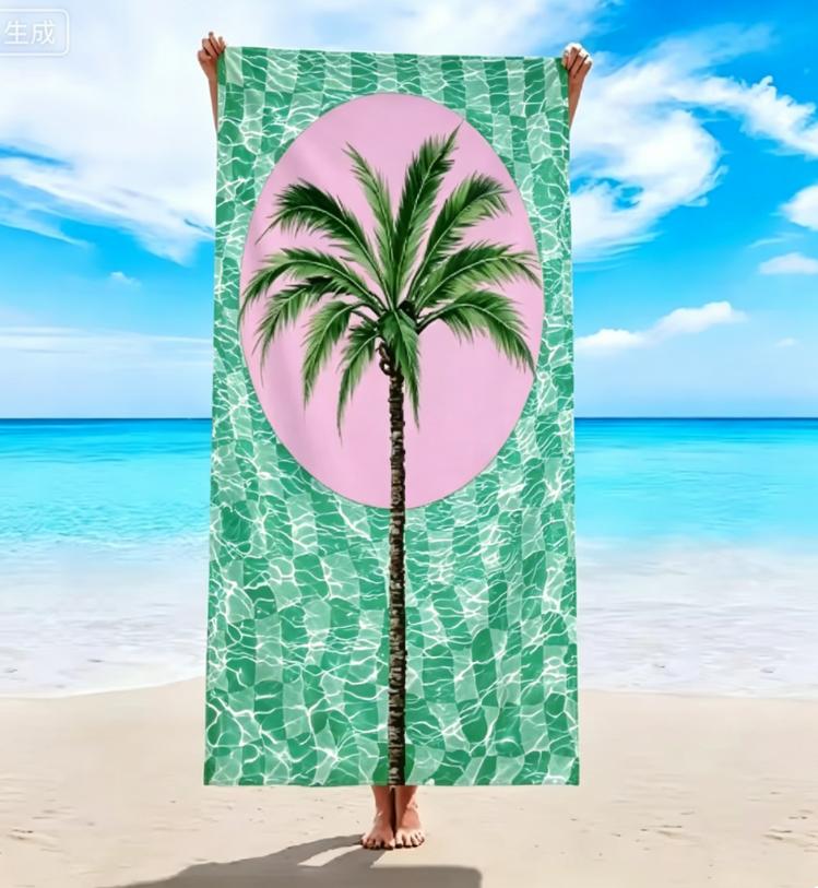 1 Extra-Large Beach Towel Featuring Tropical Palm Trees and Plaid Design Lightweight Ideal for Beach Pool Camping Travel