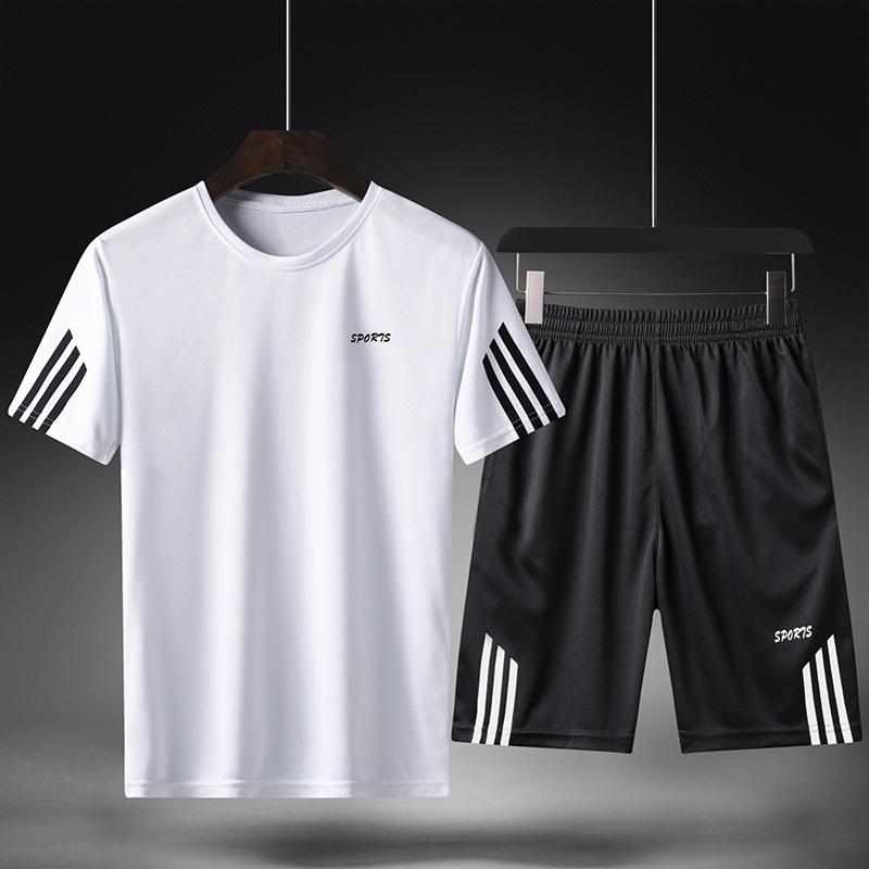 Summer Men Casual Suit Student Plus Size Loose Running Fitness Breathable Quick-Dry Sports Suit