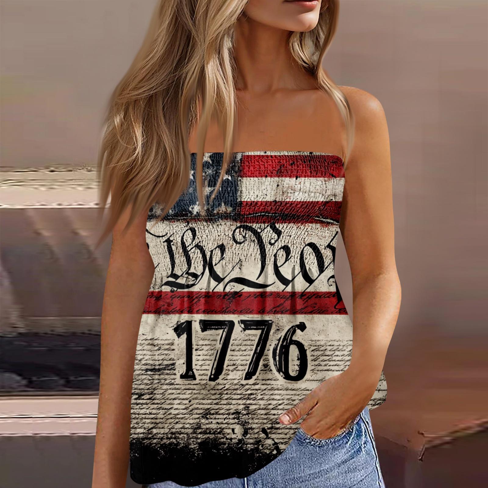 Женский модный сексуальный топ-бандо без спинки, эластичный, с принтом ко Дню независимости S