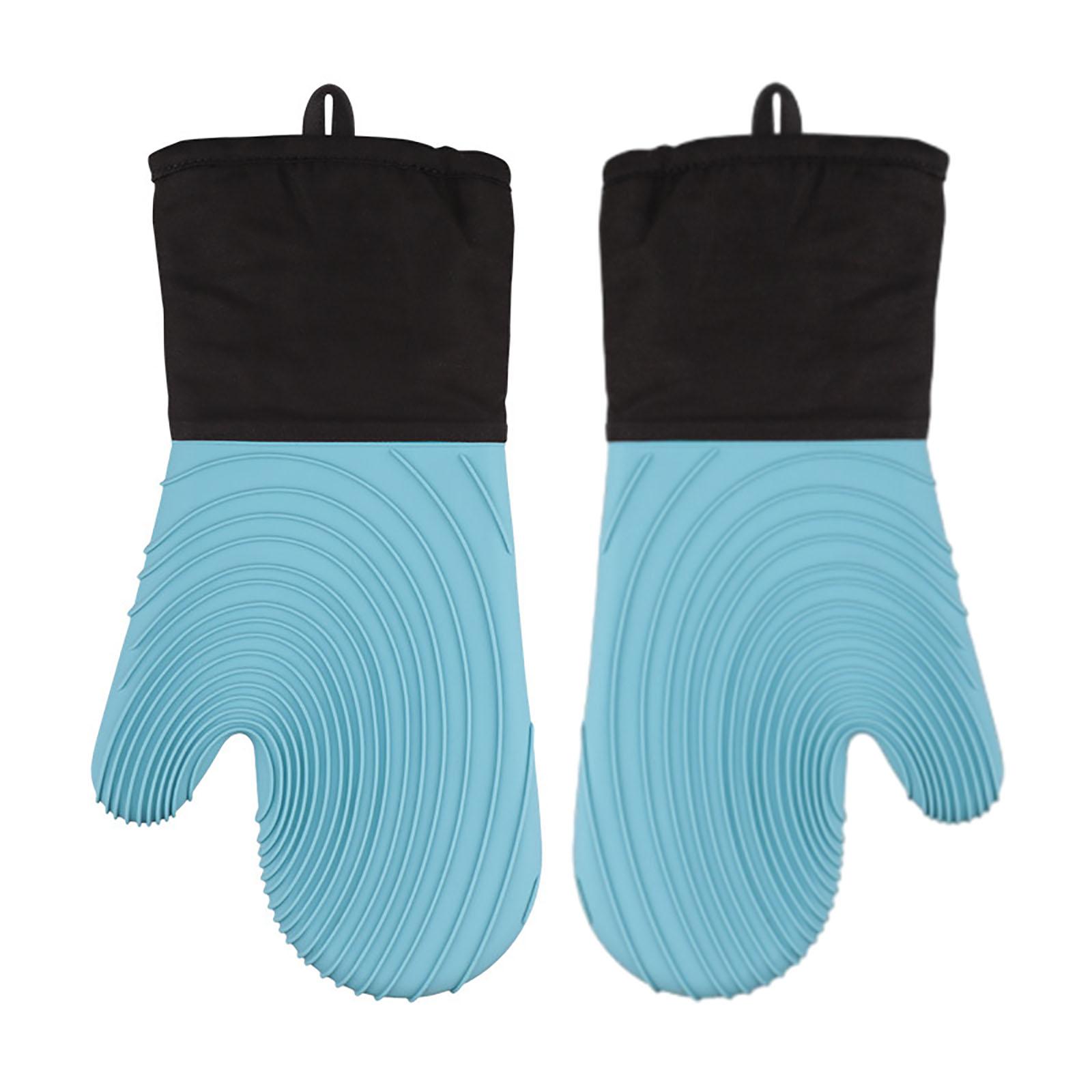 Silicone Heat Resistant Oven Mitts, Extreme Heat Resistant Barbecue Gloves, Anti slip BBQ Grill Oven Mitts 13.8 Inch For Cooking Baking Grill Smoker sky blue