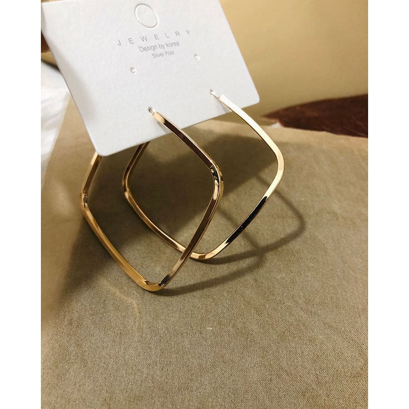 

New Exaggerated Square Hoop Earrings Large Earrings S925 Silver Needle European and American Style Fashion Simple and Elegant Japanese and Korean Ins Gold-Square Circle 4cm