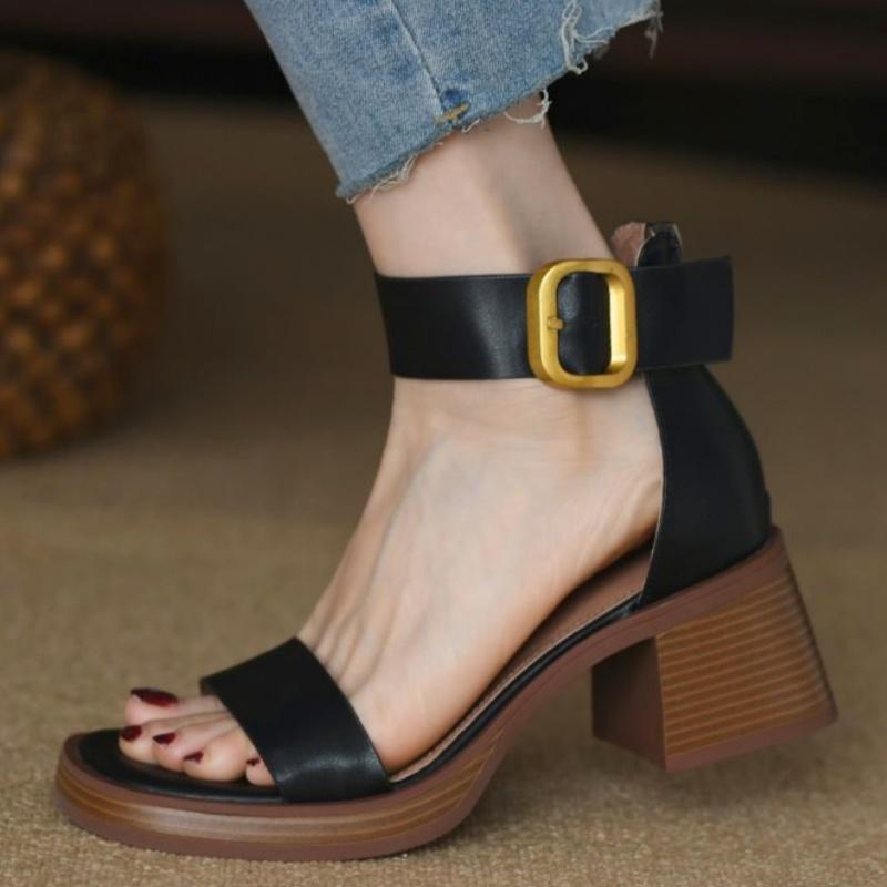 Fashion 2025 sandalias de mujer Women Sandals Low Heels Basic Genuine Leather Office Ladies Casual Outdoor Shoes Woman Concise
