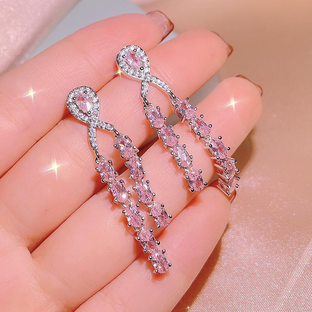 Silver Elegant Earrings Baroque Colored Diamonds Red Sapphire Square Earrings Fashion Light Luxury Crystal Exaggerated Gift