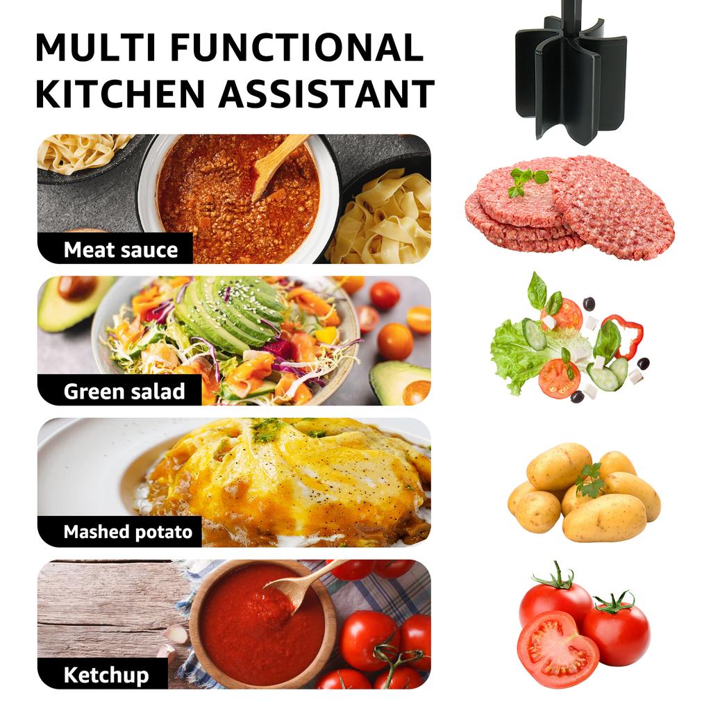 3/1 Stück Küchenfleischhacke Hackfleischstampfer Mischen Multifunktional Mahlen Stampfen Spatel Fleischschaber zum Hacken von Fleisch