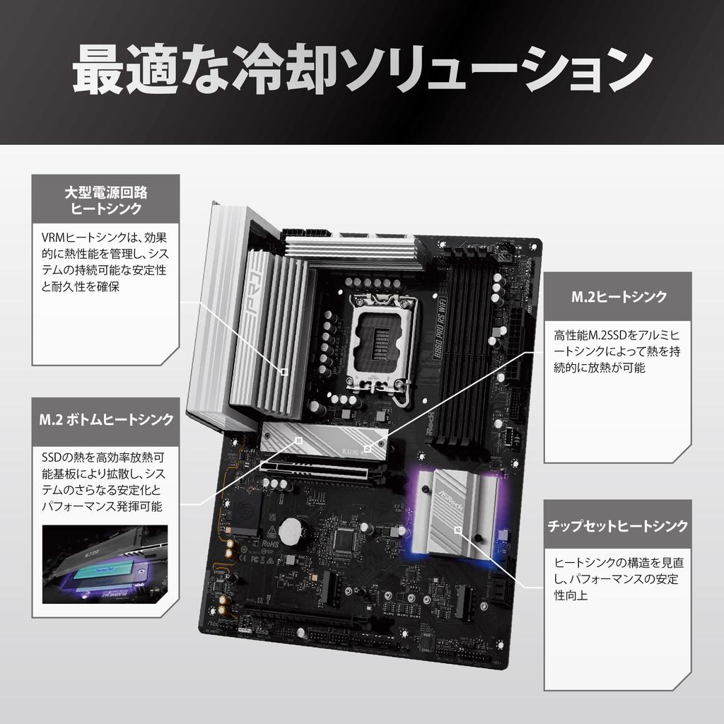 ASRock B860 Pro RS Intel Core Ultra B860 DDR5 ATX Motherboard Japanese Retailer Motherboard, WiFi, (LGA1851) Compatible, Chipset, [Official Product]