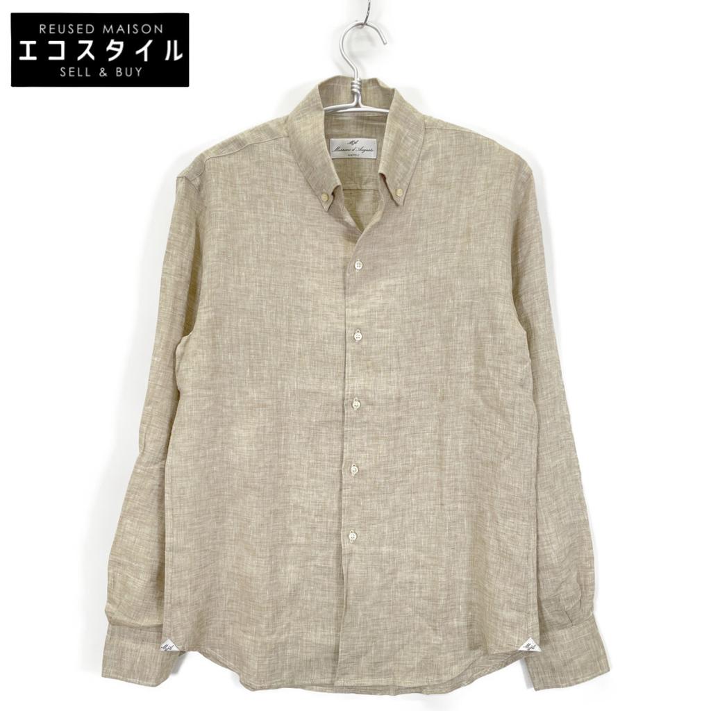 Massimo d'Augusto Beige MAX6 100% Linen One-Piece Button-Down Shirt Tops M beigeUsed