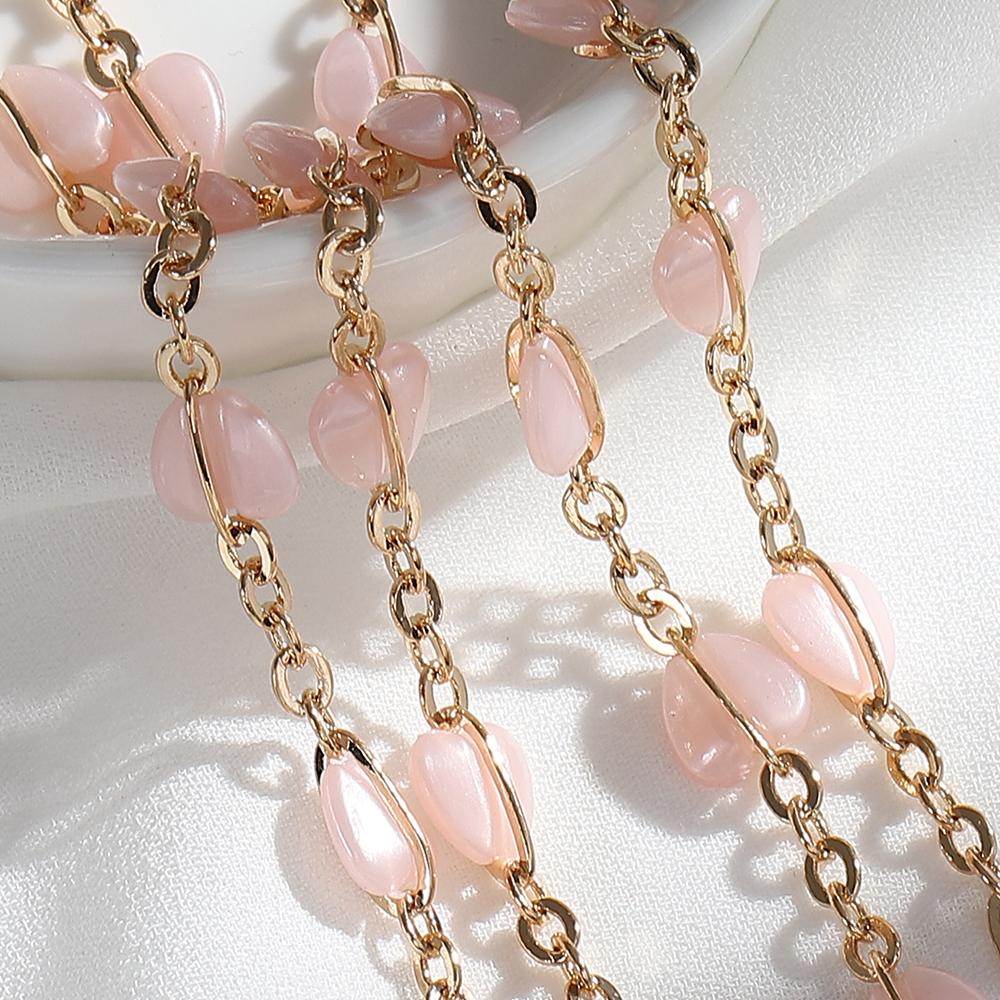 1meter Crystal Beads Chain KC Gold Color Love Heart Beaded Copper Chains for Necklace Bracelet Jewelry Making DIY Components