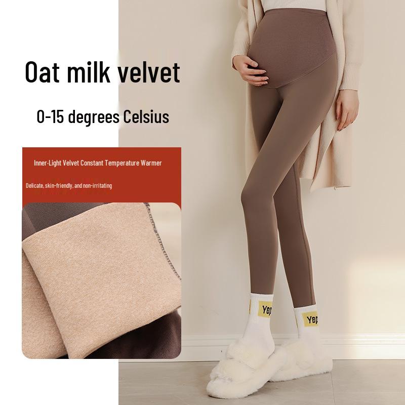 Maternityleggings i stora storlekar: Smalnande Höst/Vinter Byxor med Hajmage-stöd och Sammet