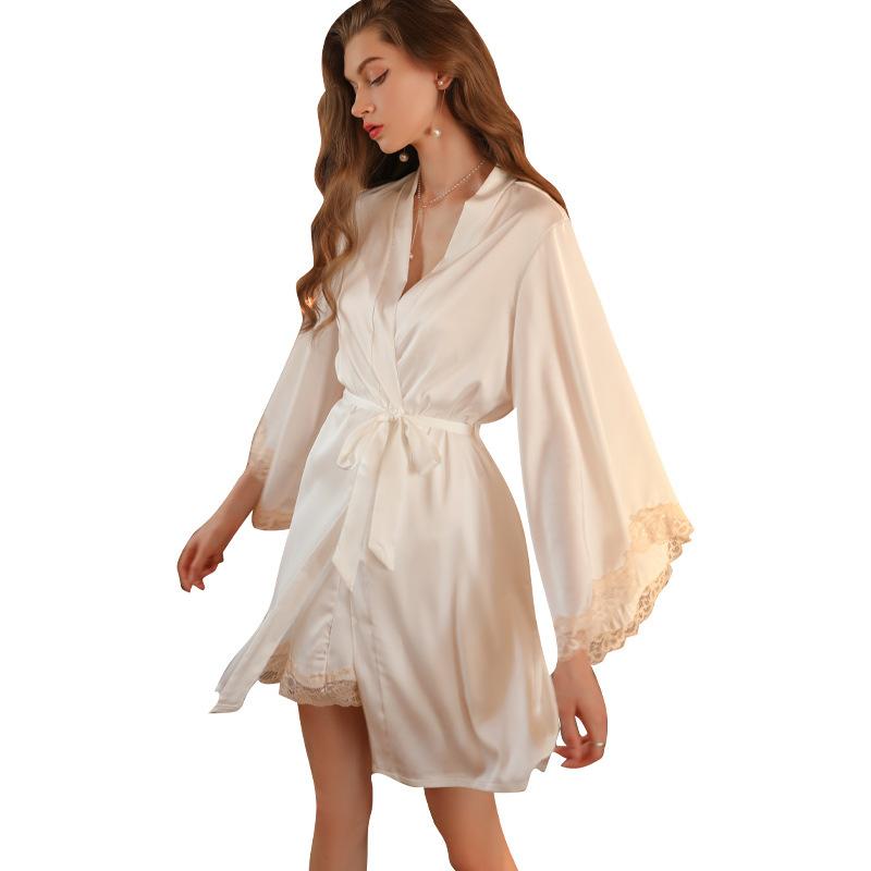 Pure lace sexy fun women's deep V suspender skirt nightgown set backless strap fun