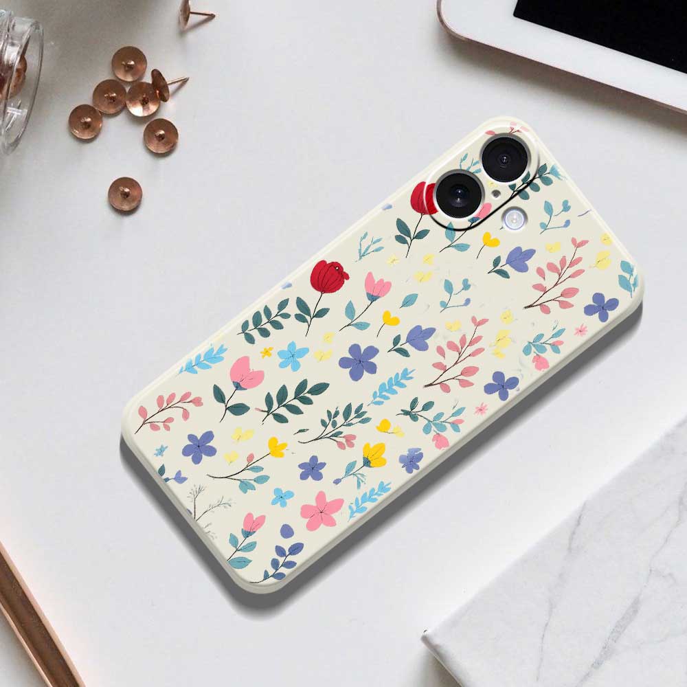 For iPhone 17 Case Colorful Flower Branches Pattern Printing Straight Edge TPU Phone Back Cover