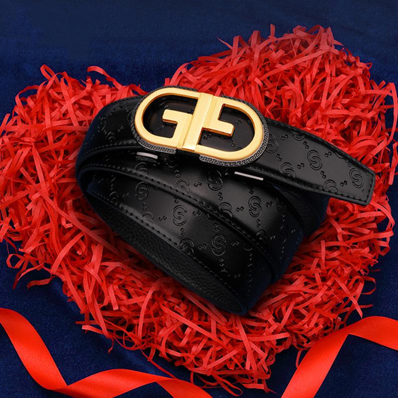 New Men'S Belt Leather Travel Business Belt Simple Casual Versatile Automatic Buckle Belt High Sense
