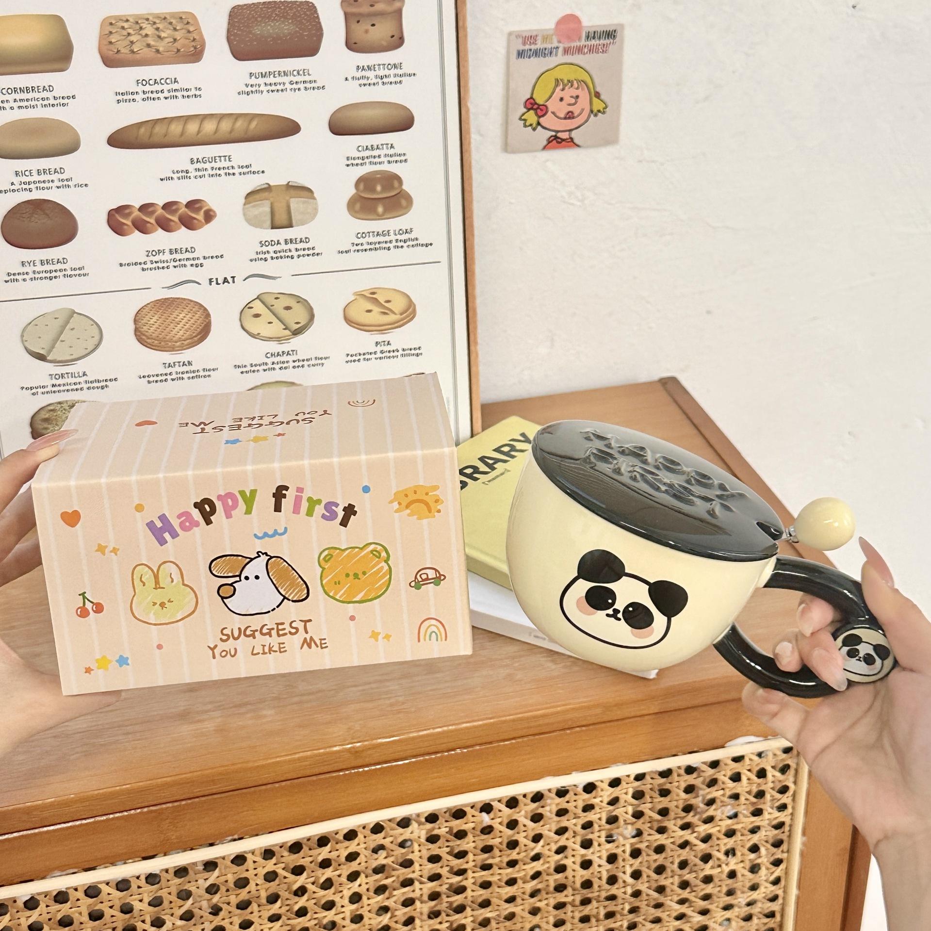 

Милая керамическая кружка для пары, домашняя кофейная чашка для девочек с высоким внешним видом, креативный сувенир, чашка для воды с крышкой 301-400ml