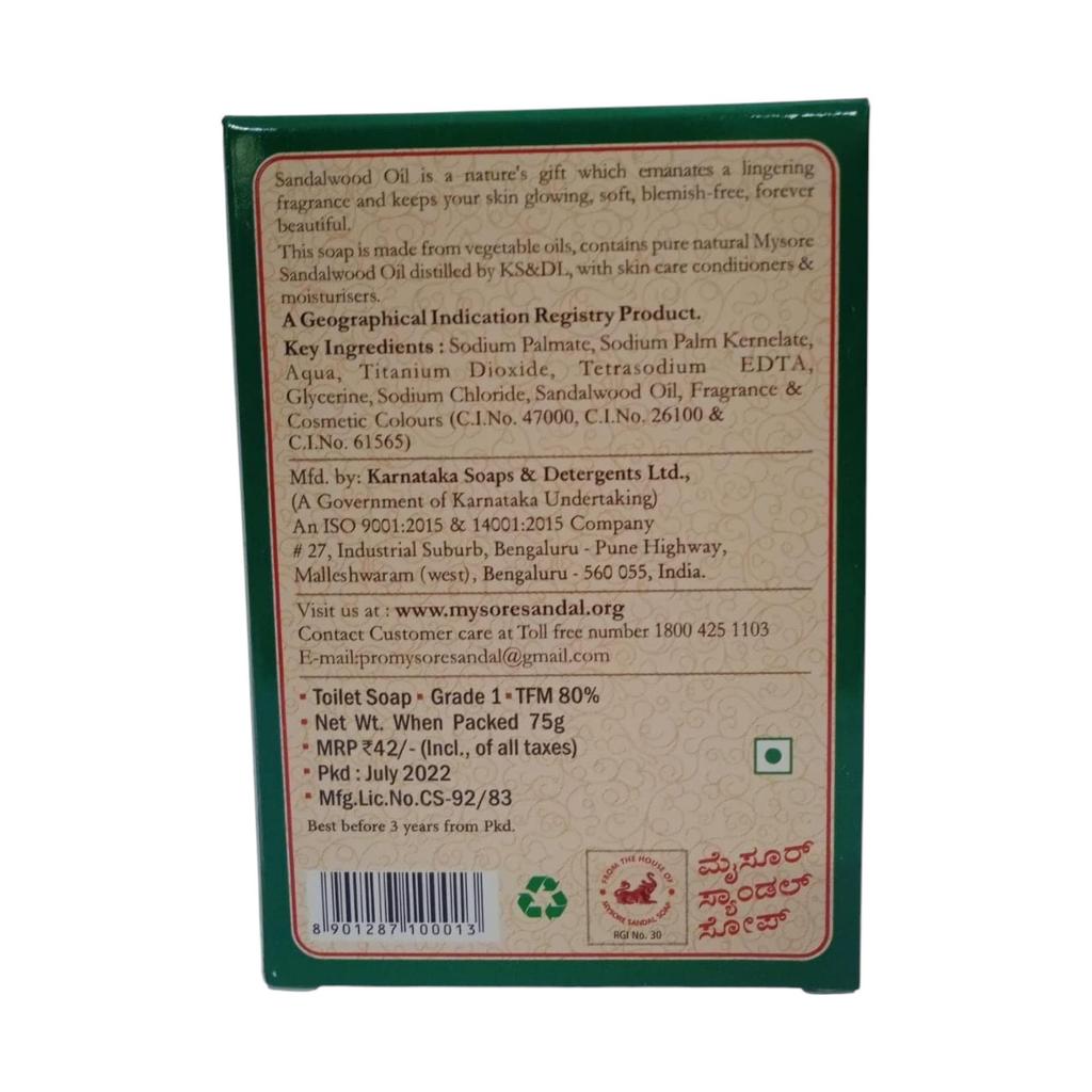 Mysore Sandal Soap Bar 75g x Pack of 6 Pure Sandalwood Fragrance Moisturizing Bath Soap Gift Set For Men And Women