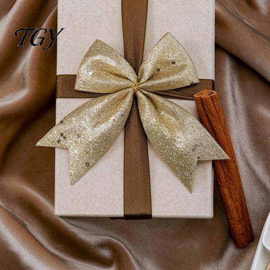 Lightweight Tree Branch Ornaments 4Pcs Glitter Christmas Bow, Sparkling Ribbon Hanging Ornament for Decorative Bows Door Lintels Front Wreath, Festive