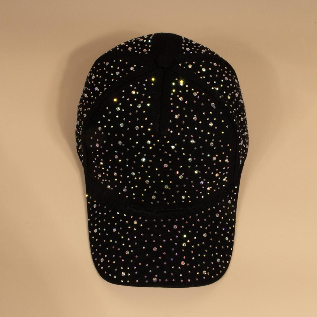 Casquette de Baseball Pure Unisexe Ciel Étoilé Décorée de Strass Chapeau Universel Quatre Saisons pour Hommes et Femmes noir
