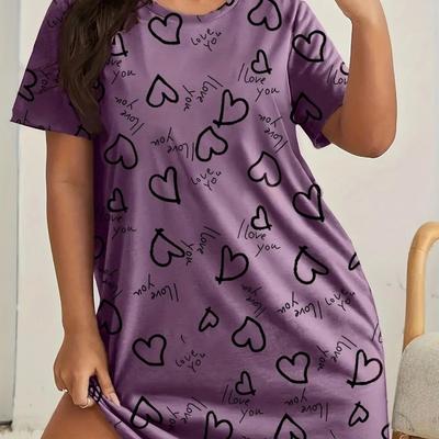 Robe pull ample à col rond pour femme imprimée 3D motif cœur robe décontractée confortable à manches courtes