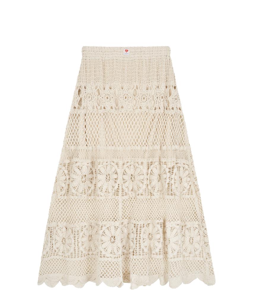 NAKED SURF CLUB Flower Crochet Long Skirt (Beige)