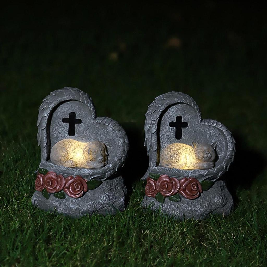 Small Animal Monumen Yard Decoration Compact Memorial Gifts Waterproof Outside Loss of Pet Gift Sola Powered Pet Grave Marker