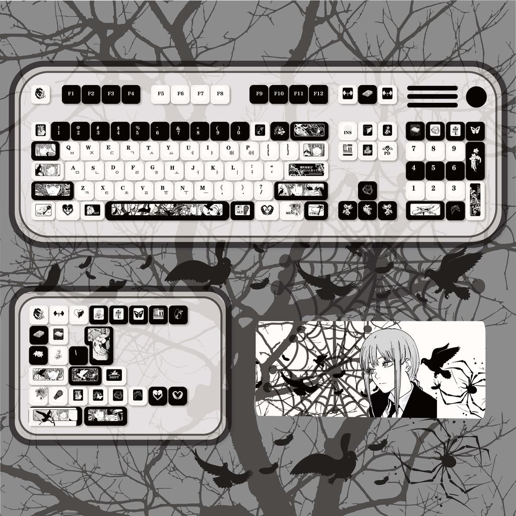 MAIMOOO Makima Keycaps Korean Russian Cherry Moa Pbt Thermal Sublimation Customized Keyboard KeysCaps Black And White