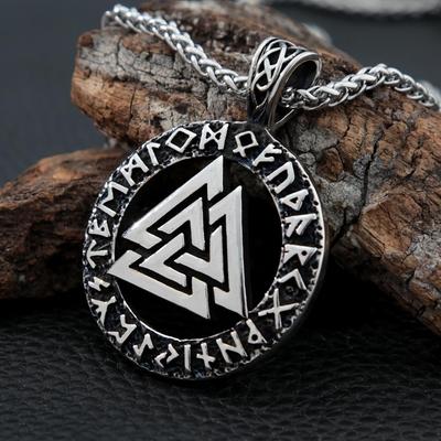 Vintage Scandinavian Amulet Necklace Pendant Viking Rune Round Necklace Men's Nordic Jewelry Gift for Couples