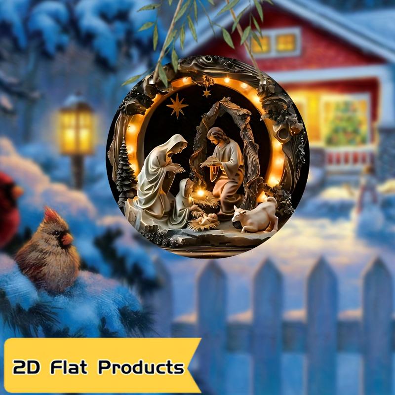 5pcs Vintage Nativity Scene Wreath 8"x8" - Round Wooden Christmas Decor for Home, Cafe, Bedroom & Living Room Wall Art - Perfect Holiday Gift