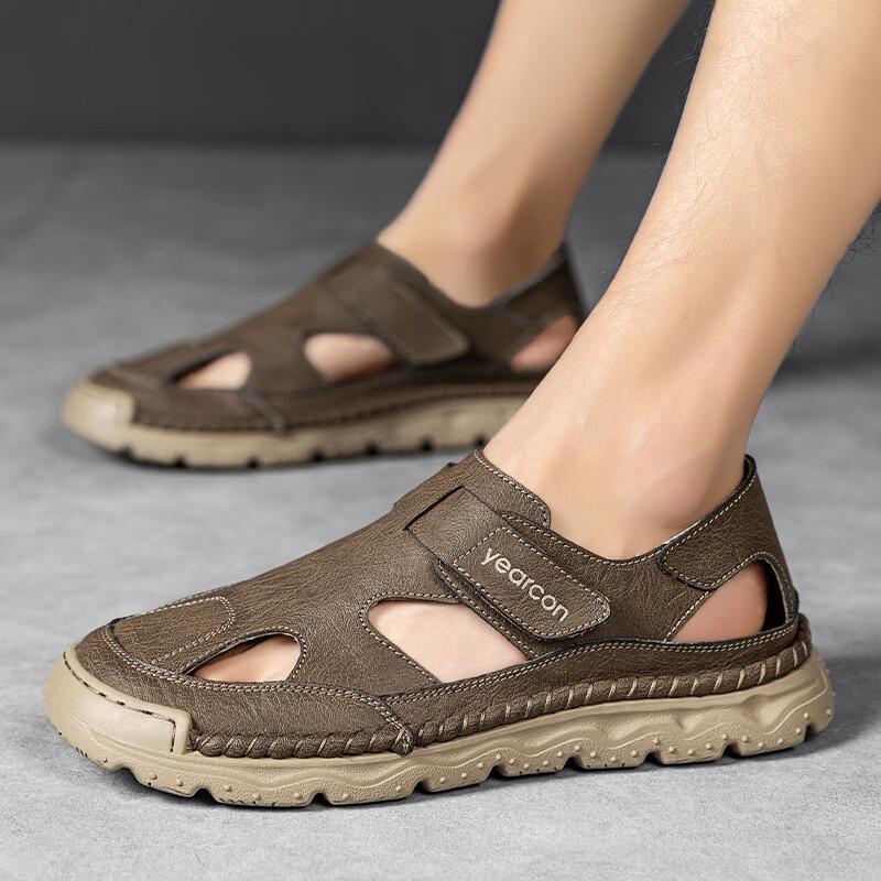 Yearcon Men's Breathable Leather Beach & Driving Sandals