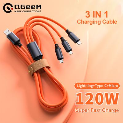 120W 3-in-1-Silikondraht Ultra 6A Schnelllade-Datenkabel Universelles Handy-Ladekabel