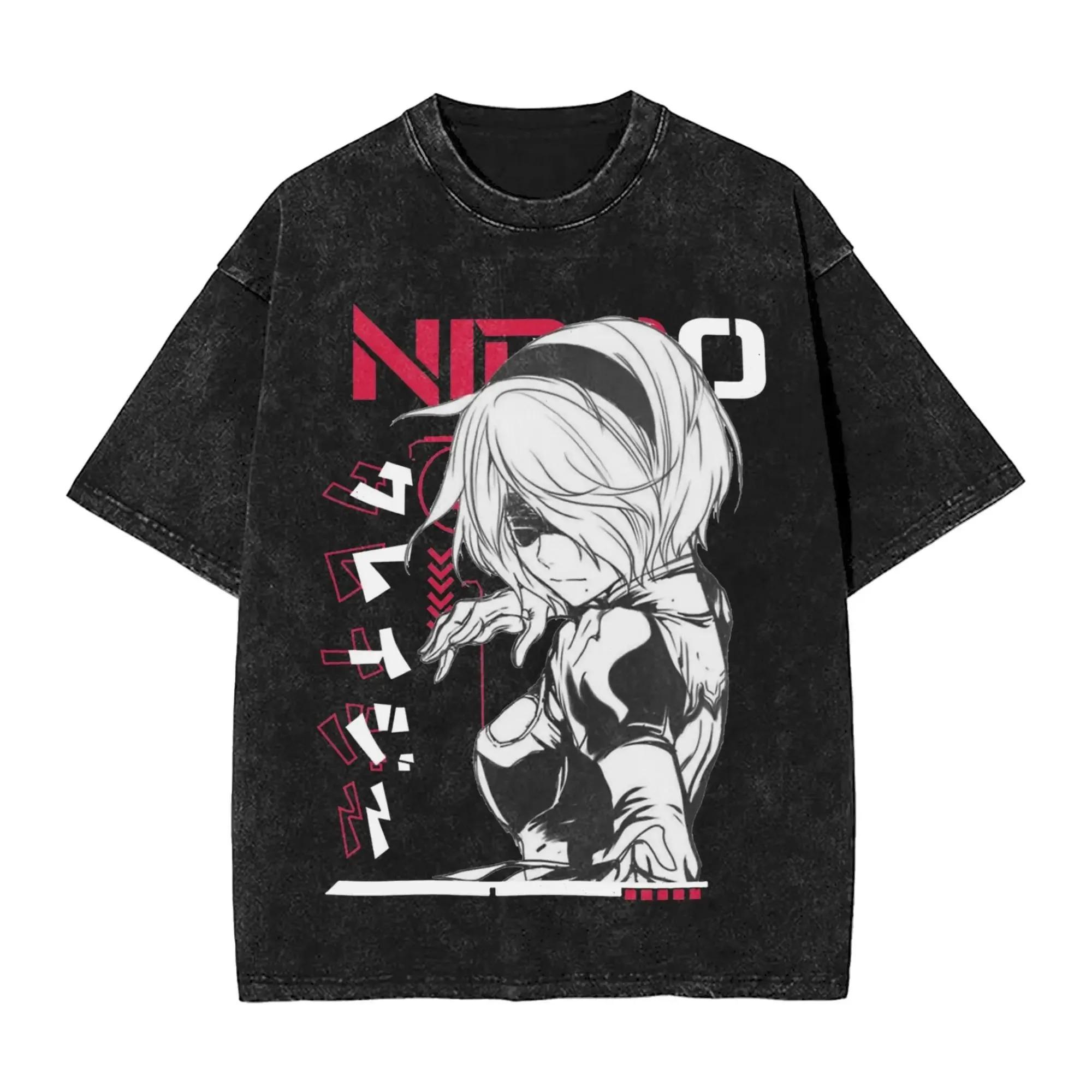 

NieR:Automata YoRHa 2B Anime Floral Graphic Unisex Heavy Cotton Vintage Black Streetwear T-Shirt L