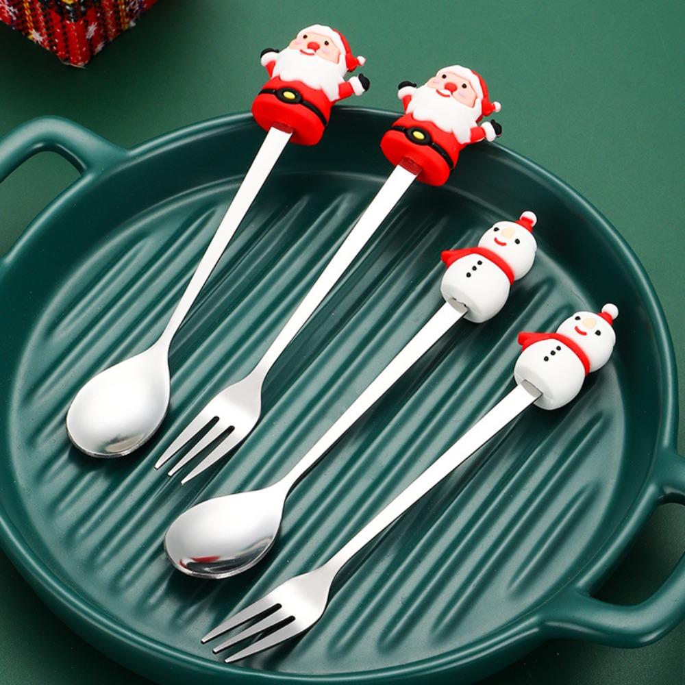 Christmas Spoon and Fork Set Household Creative Tableware Removable Forks Coffee Tea Dessert Spoon and Fork Exquisite Gift Sets