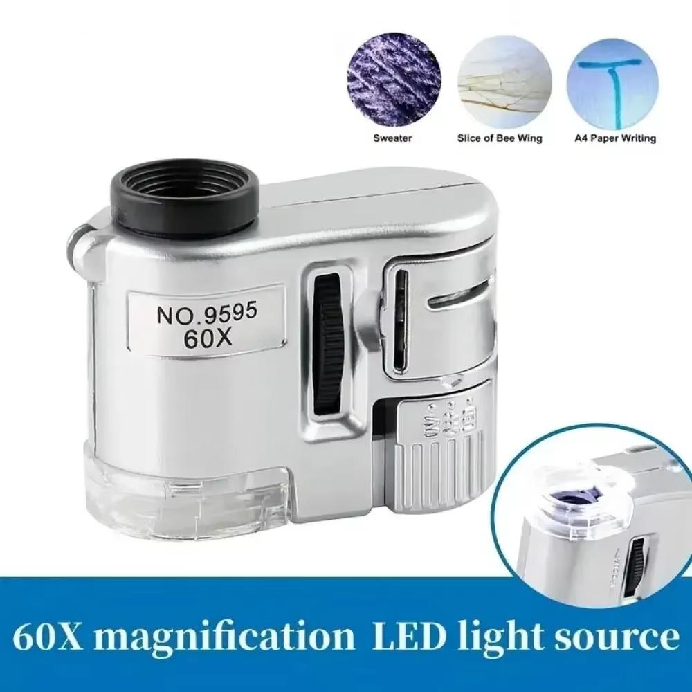Portable 60X Handheld Magnifying Glass Mini Pocket Microscope Loupe Currency Detector Jeweler Magnifier With LED Light