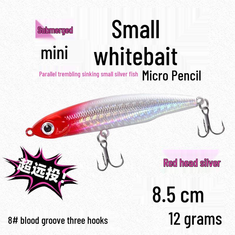 Small Silver Fish Pencil Twitching Long Cast Slow-Sinking Freshwater & Sea Fishing Lure for Mackerel & Asp