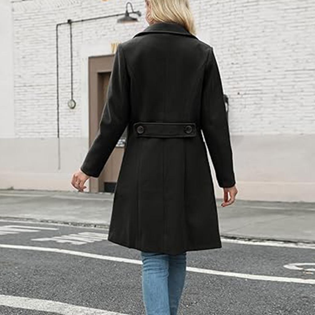Women's Lapel Mid-length Button-down Woolen Coat
