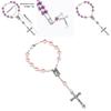 Purple Glass Pearl Rosary Bracelet With Cross Pendant Religious Jewelry