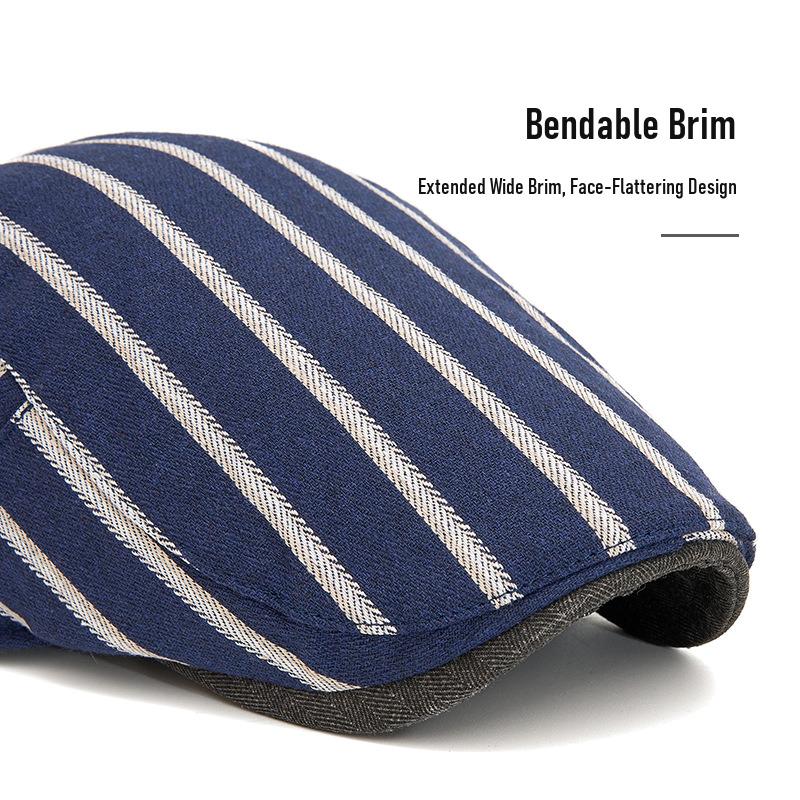 Striped Newsboy Cap for Men Casual Flat Beret Adjustable Dad Hat