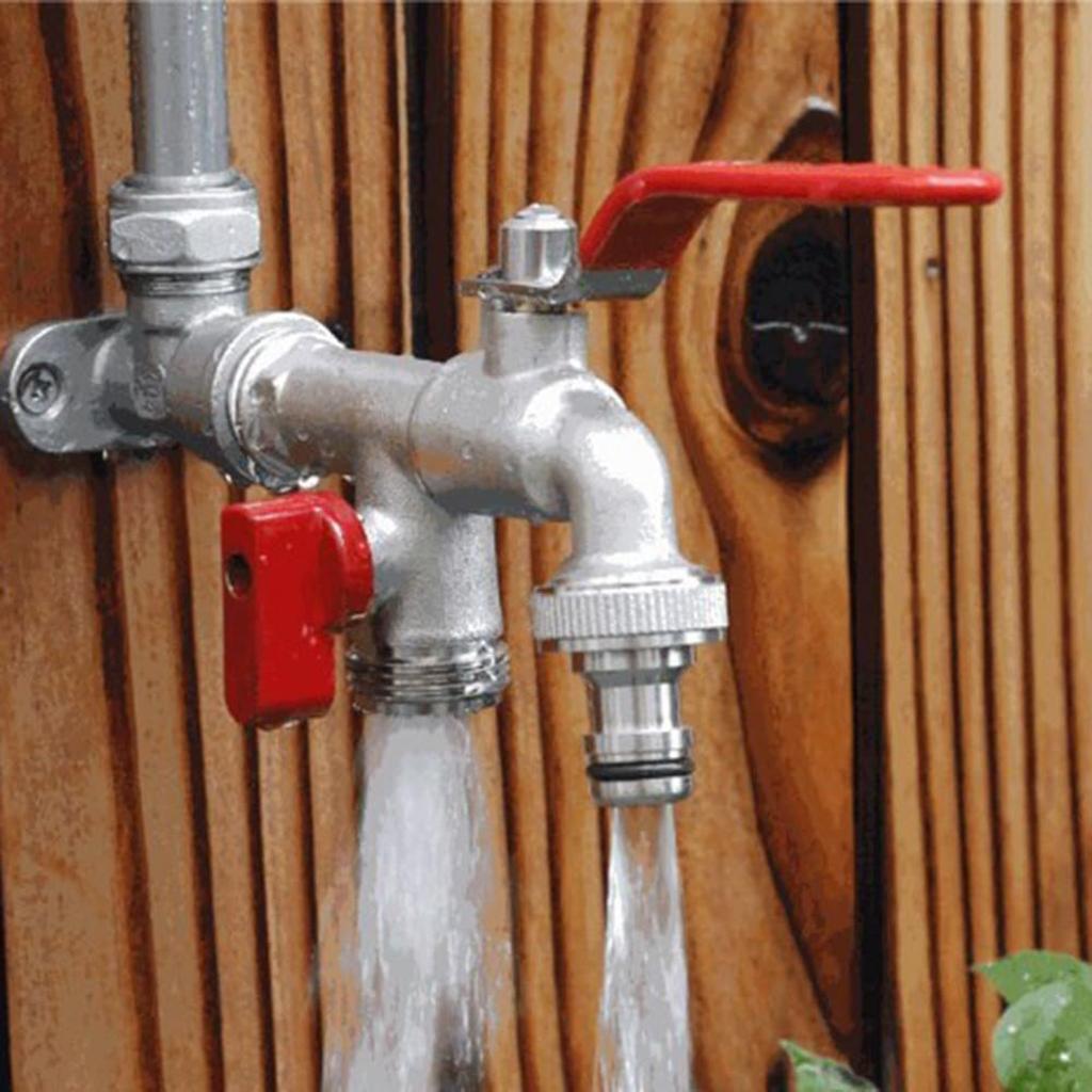 Practical 3/4Inch Double Brass Tap Rustproof Frostproof Includes 2 Hose Connectors for Garden and Outdoor Daily Use