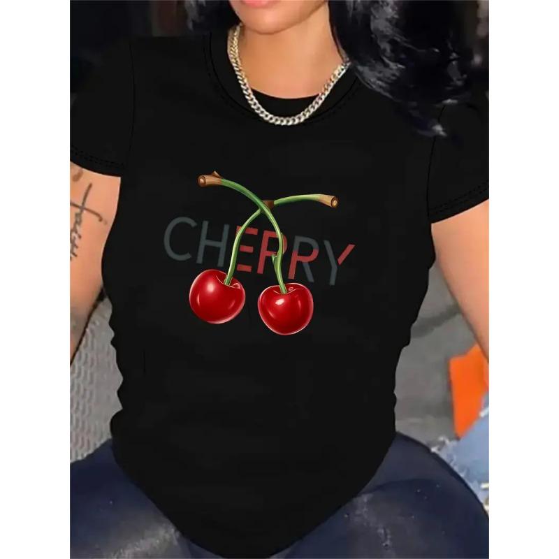 Women's Cherry 3D Printed Short Sleeve Summer Breathable Simple Personalized T-shirt