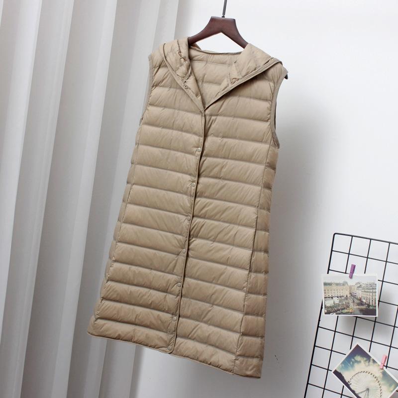 Down vest women's new medium and long slim fit fashion hooded light and light seamless rubber vest white duck down vest